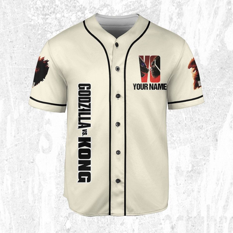 Personalize god zilla vs Kong One Will Fall, Personalized Jersey For Fans, god zilla Vs King Kong Baseball Jersey, god zilla Kong Movie Jersey