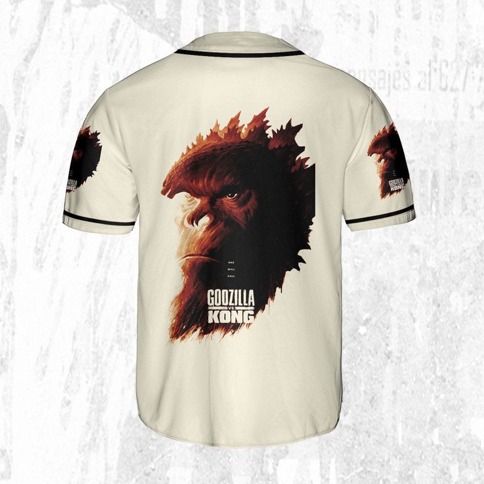 Personalize god zilla vs Kong One Will Fall, Personalized Jersey For Fans, god zilla Vs King Kong Baseball Jersey, god zilla Kong Movie Jersey