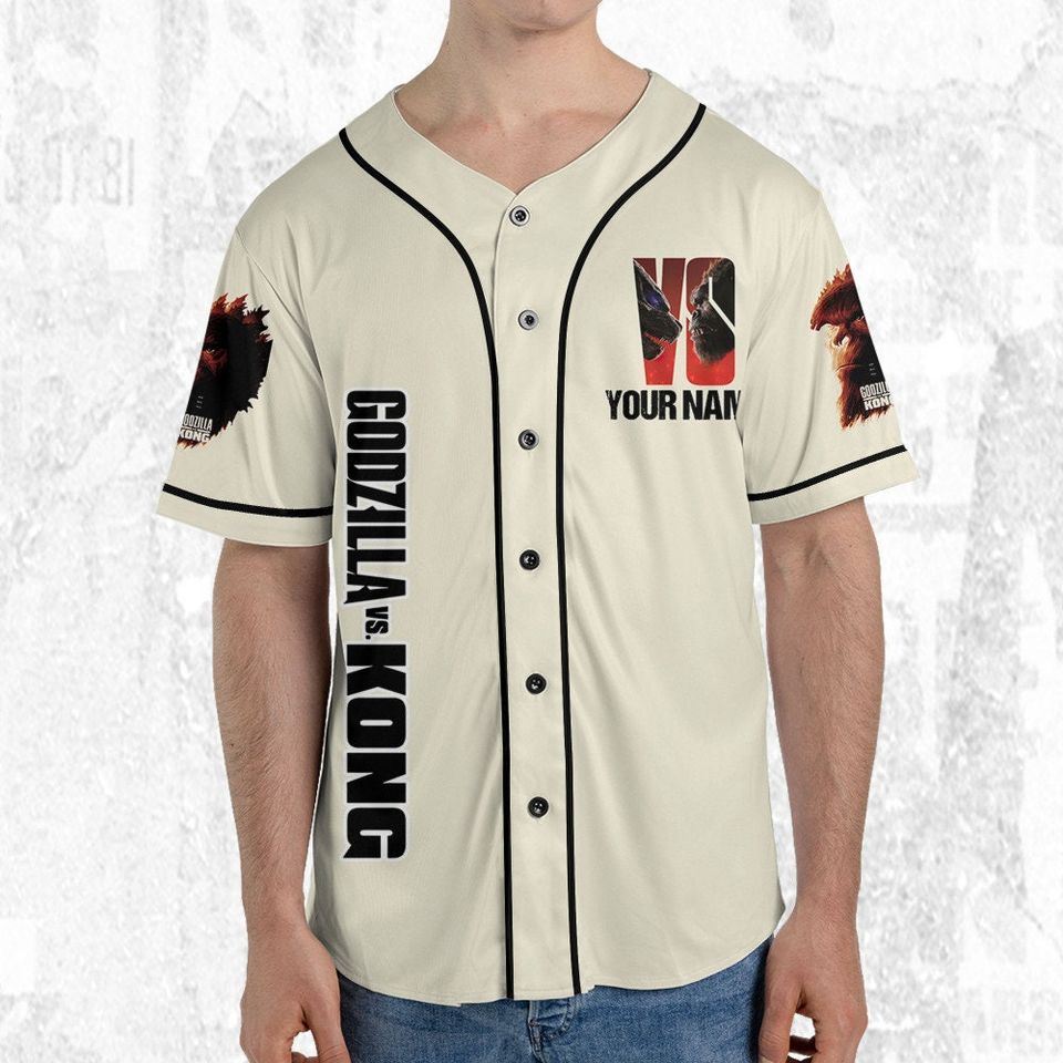 Personalize god zilla vs Kong One Will Fall, Personalized Jersey For Fans, god zilla Vs King Kong Baseball Jersey, god zilla Kong Movie Jersey