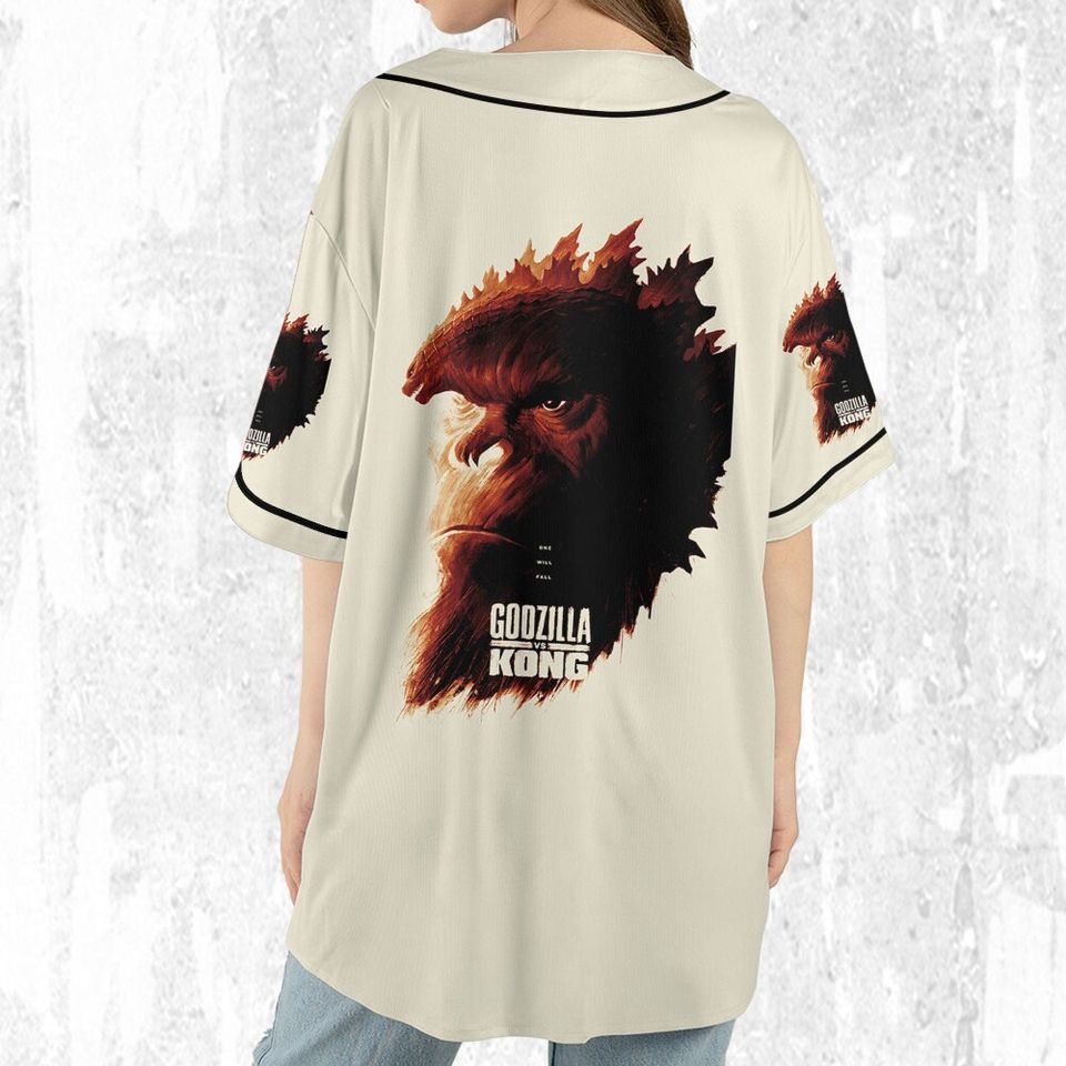 Personalize god zilla vs Kong One Will Fall, Personalized Jersey For Fans, god zilla Vs King Kong Baseball Jersey, god zilla Kong Movie Jersey