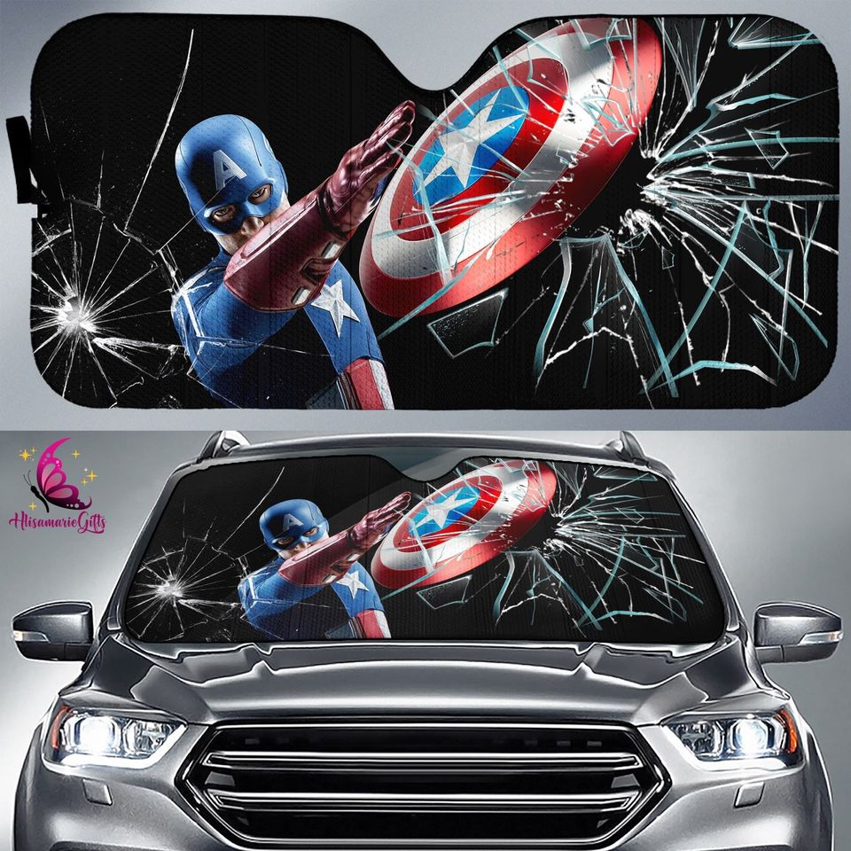 Captain America Car Auto Sun Shade Broken Windshield, Captain America Car Sunshade, Superhero Car Windshield, Car Decor, Car Accessories