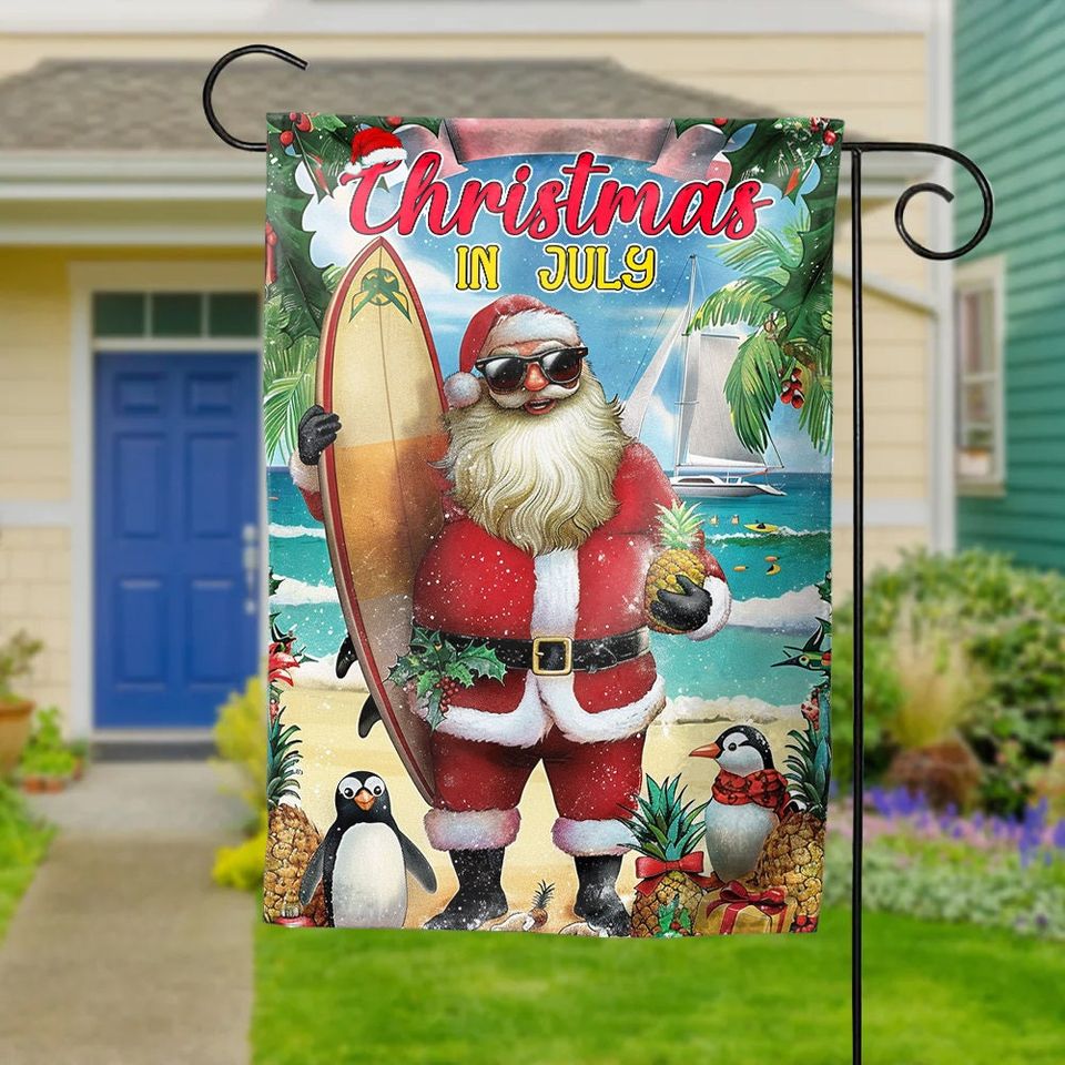 Christmas In July Garden Flags, Summer Santa Garden Flags