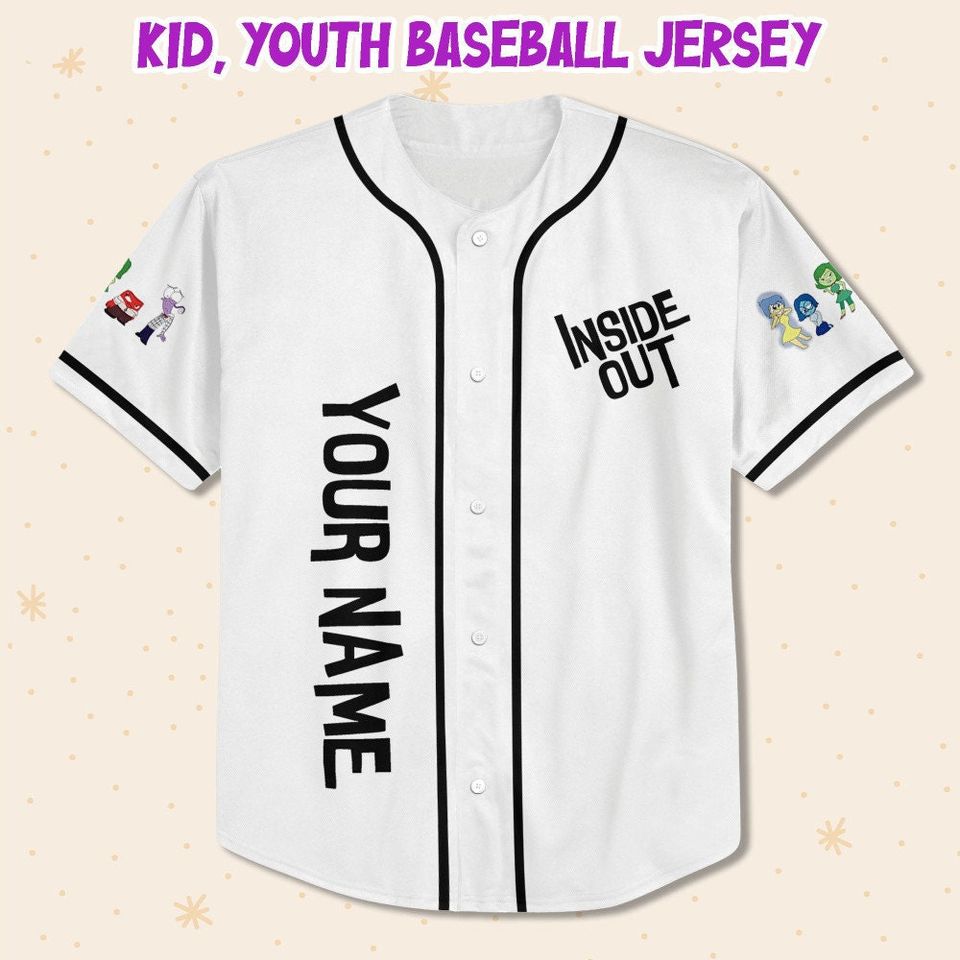 Personalized Disney Pixar Inside Out Character Artwork, Disneyland Baseball Jersey