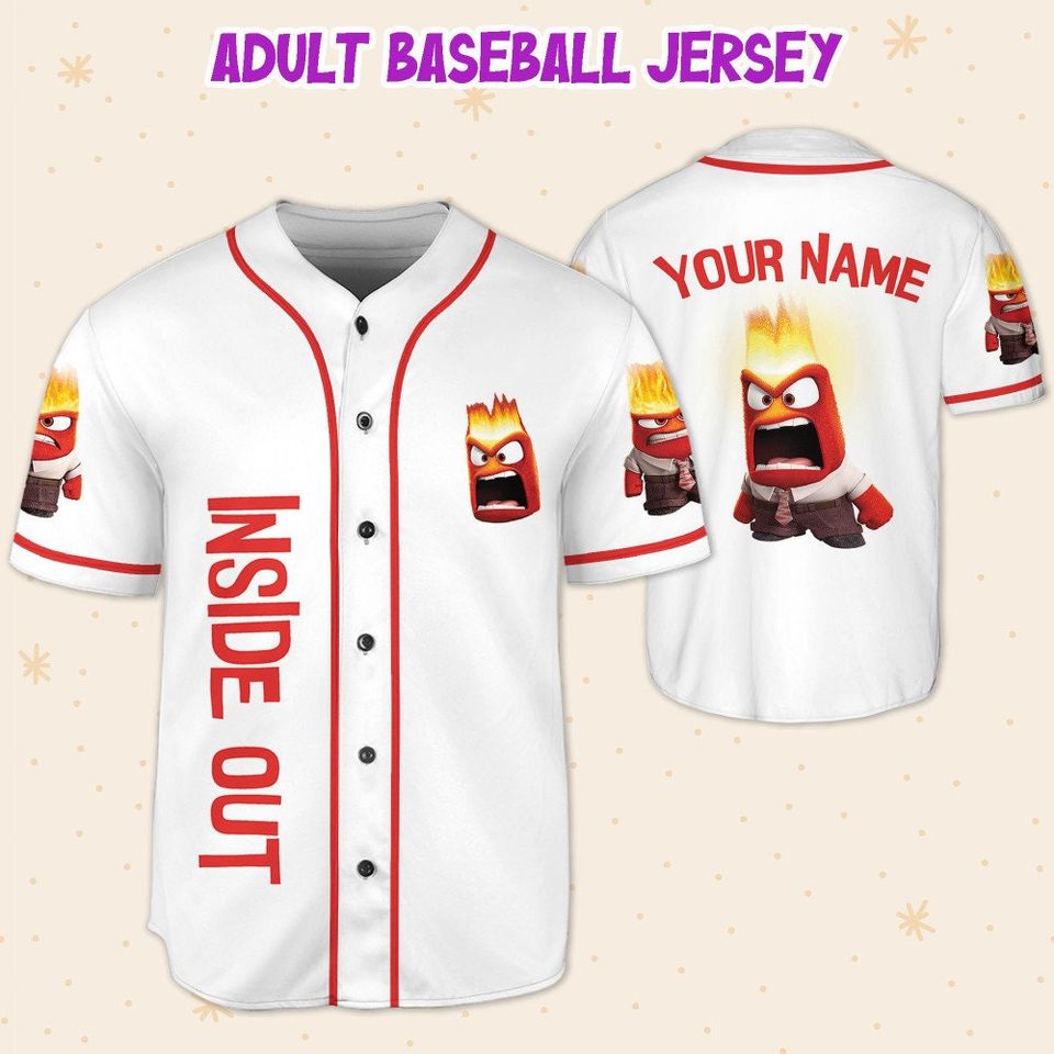 Personalized Disney Inside Out Anger Fire Head, Disneyland Baseball Jersey