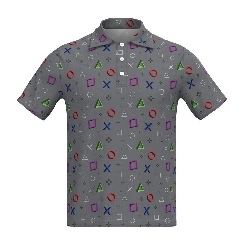 Gamer Play Video Game Station Gaming Controller eSports Black White Blue Red, Men Women Short Sleeve Collar Collared Polo Tee