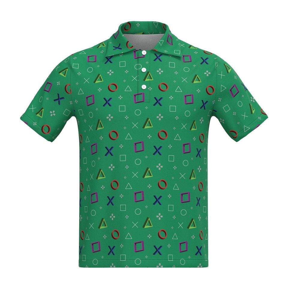 Gamer Play Video Game Station Gaming Controller eSports Black White Blue Red, Men Women Short Sleeve Collar Collared Polo Tee