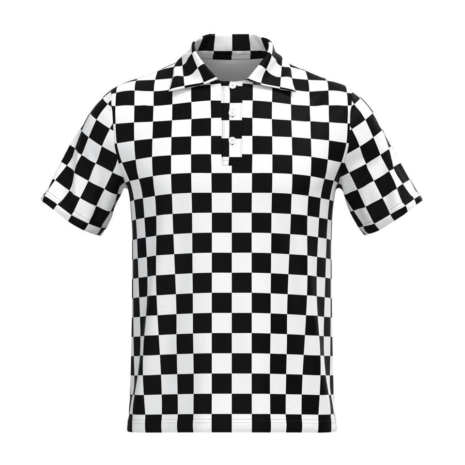 Black White Geometric Pattern Check Checker Box Houndstooth Triangle Hexagon Horizontal Diagonal Stripes Herringbone Collar Polo Tee