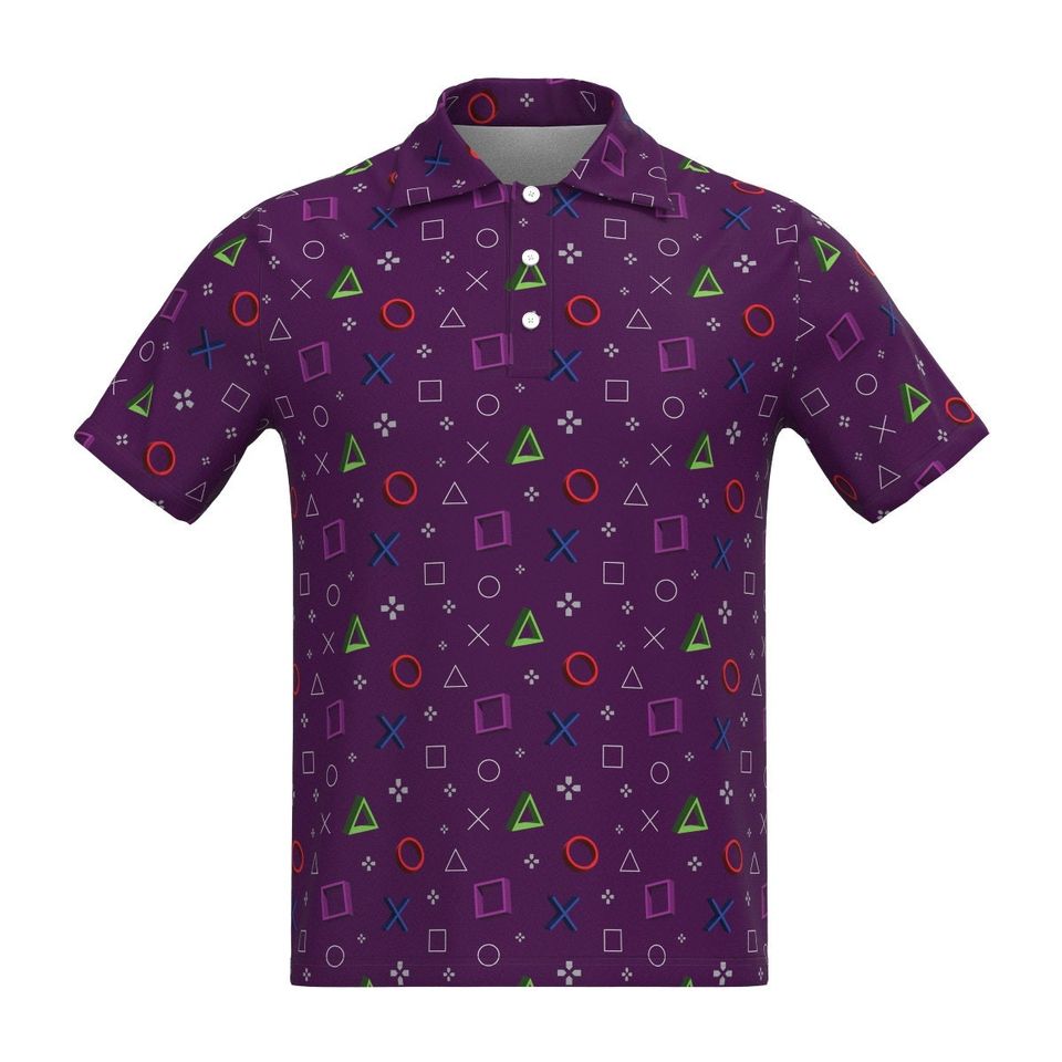 Gamer Play Video Game Station Gaming Controller eSports Black White Blue Red, Men Women Short Sleeve Collar Collared Polo Tee