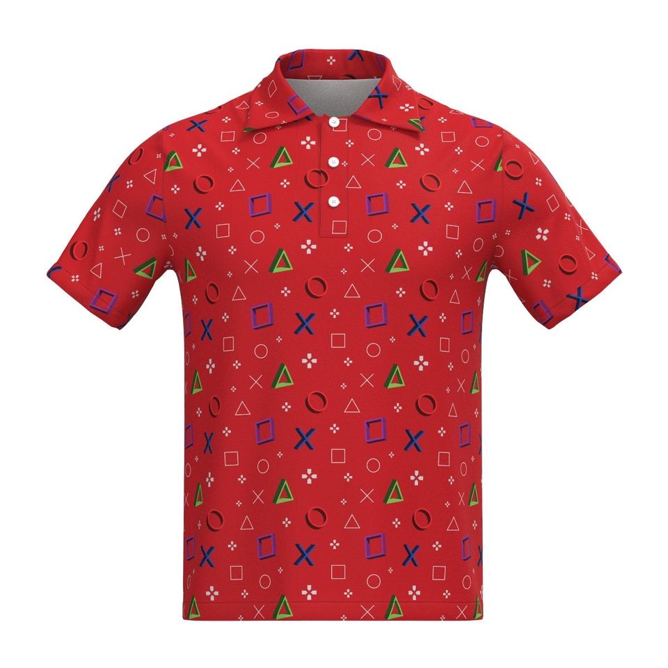 Gamer Play Video Game Station Gaming Controller eSports Black White Blue Red, Men Women Short Sleeve Collar Collared Polo Tee