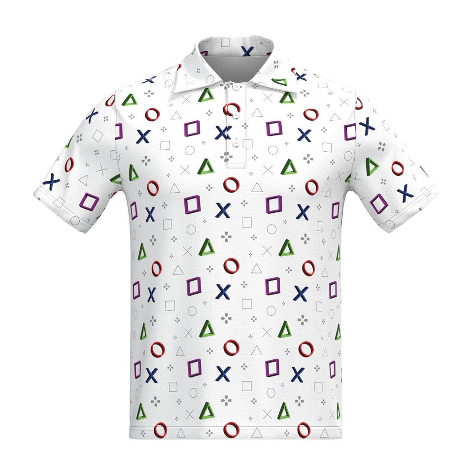 Gamer Play Video Game Station Gaming Controller eSports Black White Blue Red, Men Women Short Sleeve Collar Collared Polo Tee