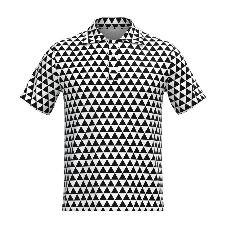 Black White Geometric Pattern Check Checker Box Houndstooth Triangle Hexagon Horizontal Diagonal Stripes Herringbone Collar Polo Tee