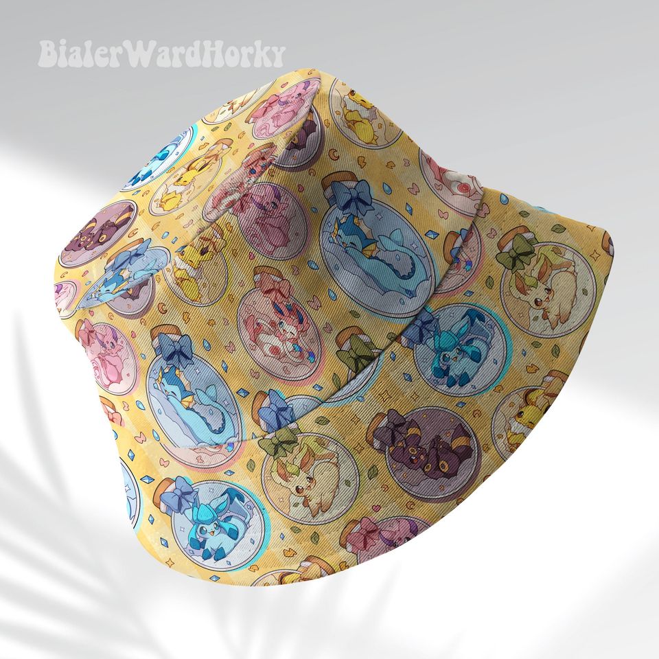 Eevee Evolution Bottle Bucket Hat, Evolution Bucket, Cute Hat, Anime Bucket, Eevee Evolution Gifts