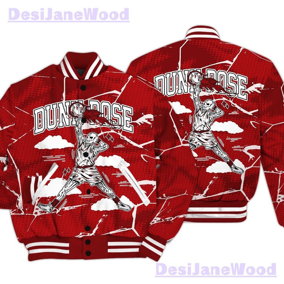 Dunkare Red Taxi 12s Varsity Jacket - Pose Skeleton Crack Varsity Jacket Unisex