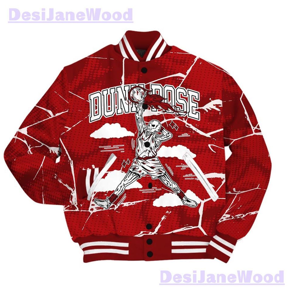 Dunkare Red Taxi 12s Varsity Jacket - Pose Skeleton Crack Varsity Jacket Unisex