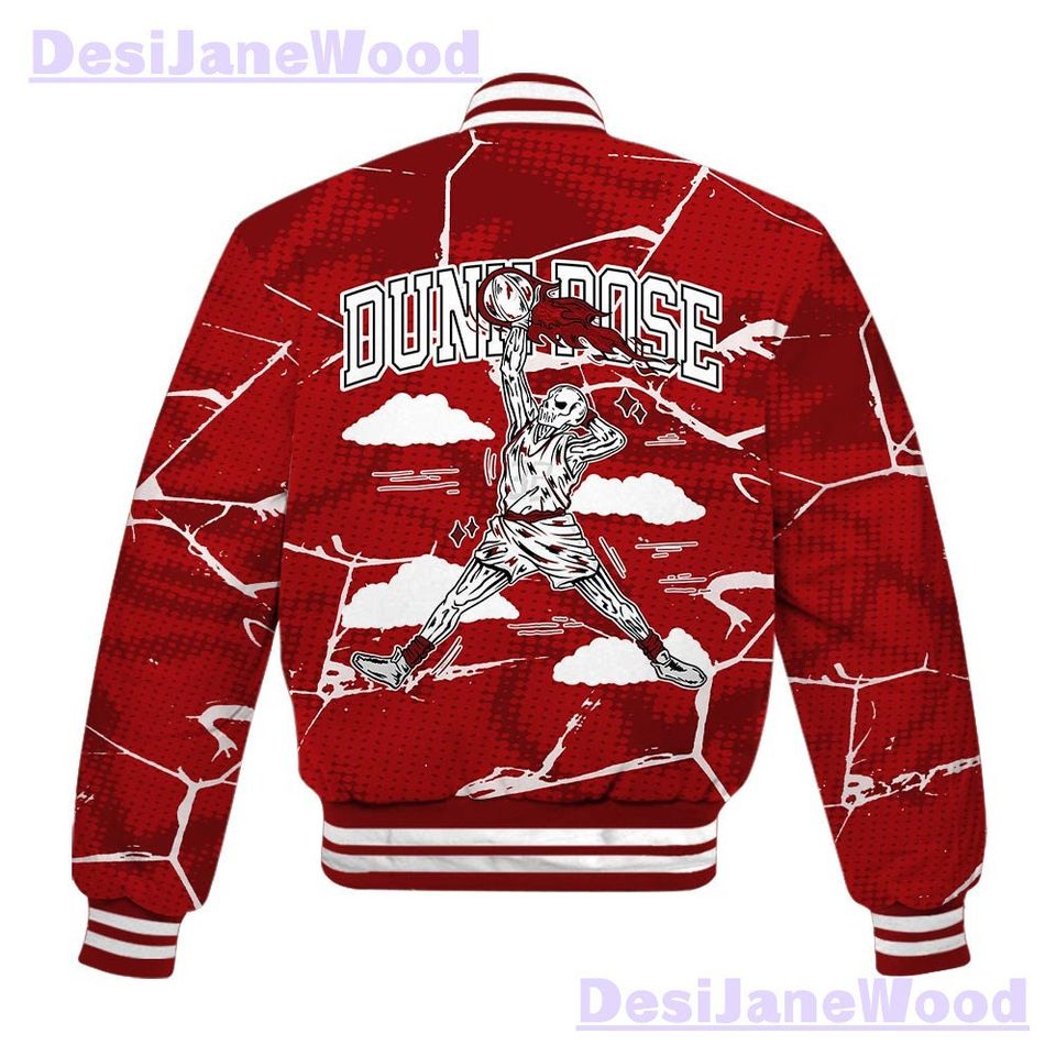 Dunkare Red Taxi 12s Varsity Jacket - Pose Skeleton Crack Varsity Jacket Unisex