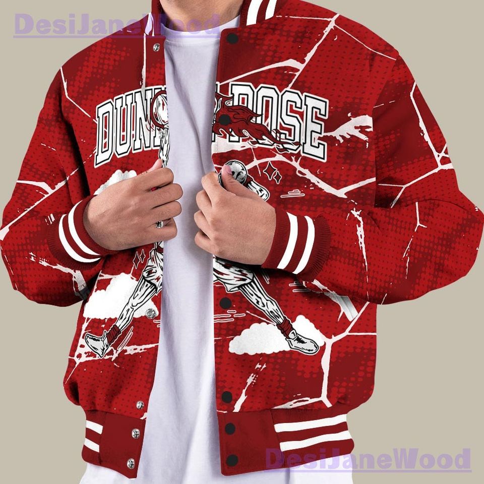 Dunkare Red Taxi 12s Varsity Jacket - Pose Skeleton Crack Varsity Jacket Unisex