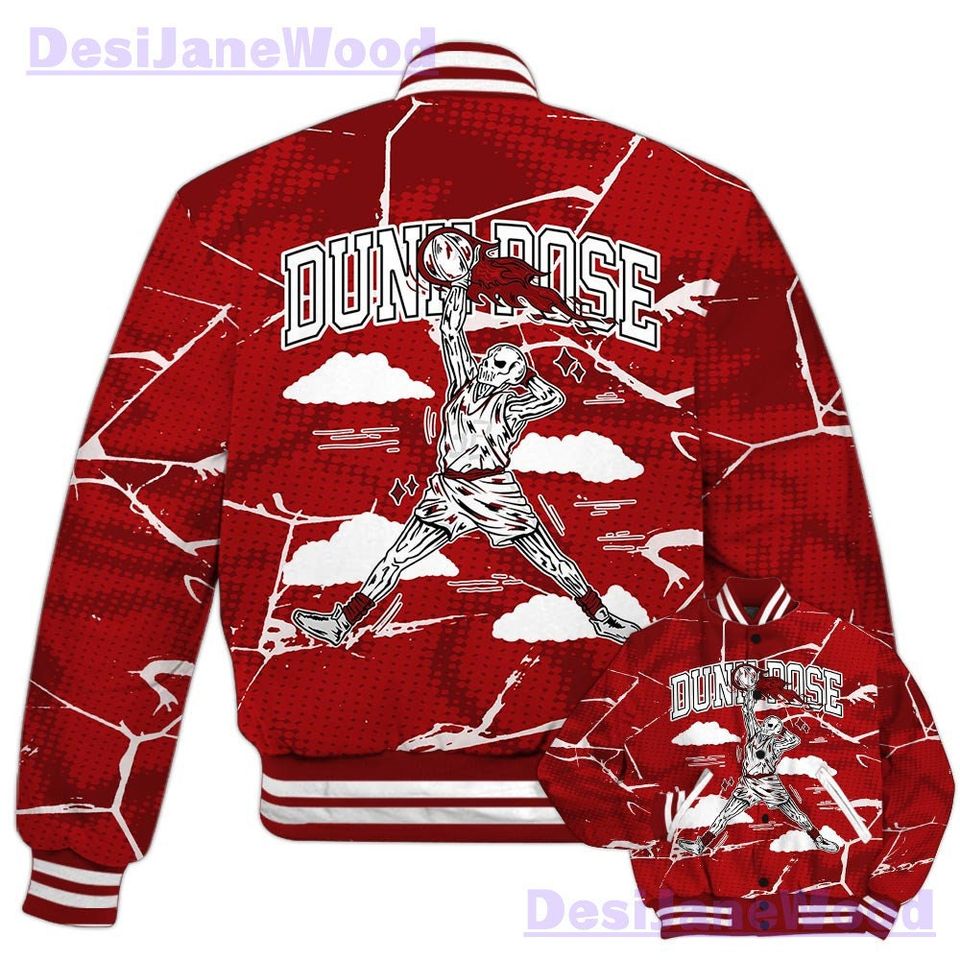 Dunkare Red Taxi 12s Varsity Jacket - Pose Skeleton Crack Varsity Jacket Unisex