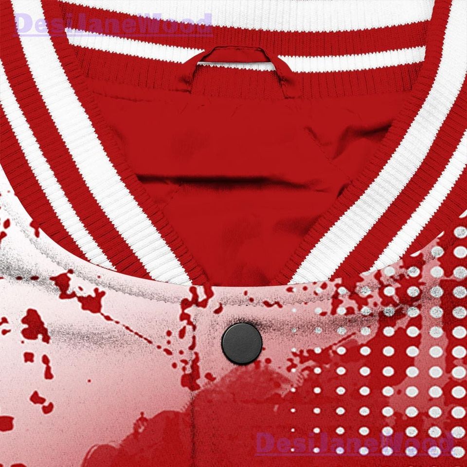 Dunkare Red Taxi 12s Varsity Jacket - IDC Unique Glitch Dot Varsity Jacket Unisex