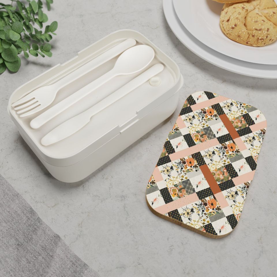 Vintage Floral Patchwork Bento Lunch Box, Student Lunch Box, Back To School Gift