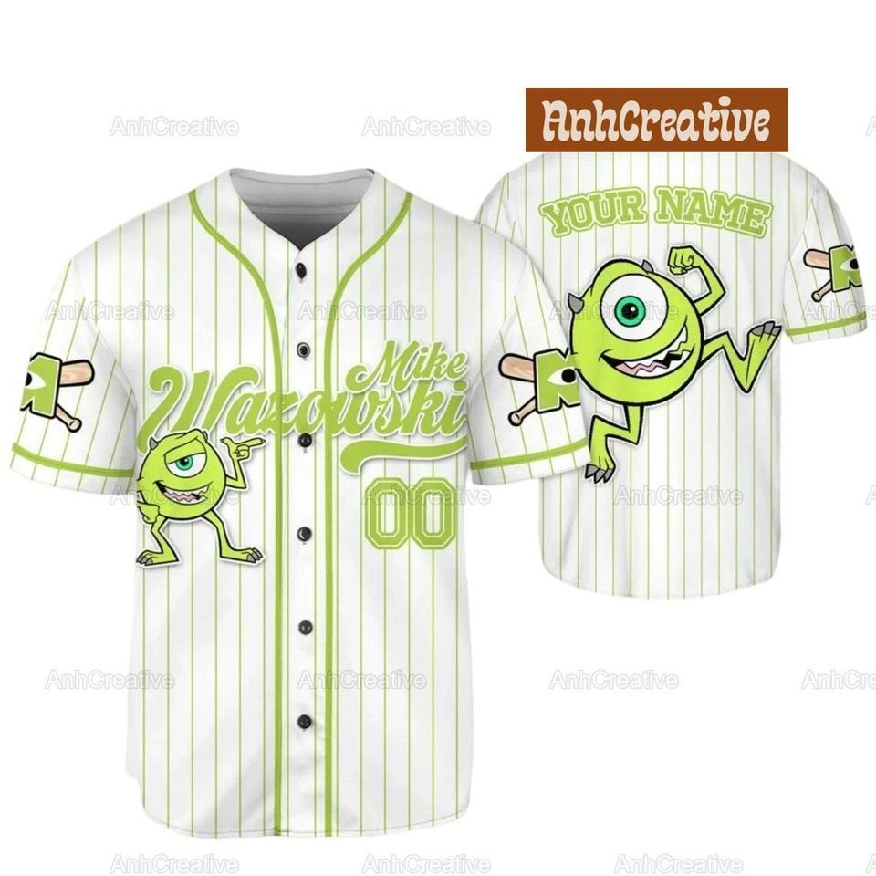 Custom Disney Monster Inc Mike Wazowski Baseball, Custom Baseball Jersey