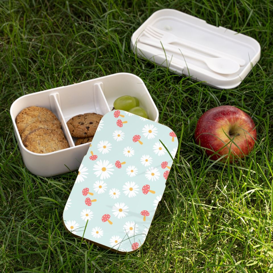 Daisies and Mushrooms Bento Lunch Box, Student Lunch Box, Back To School Gift