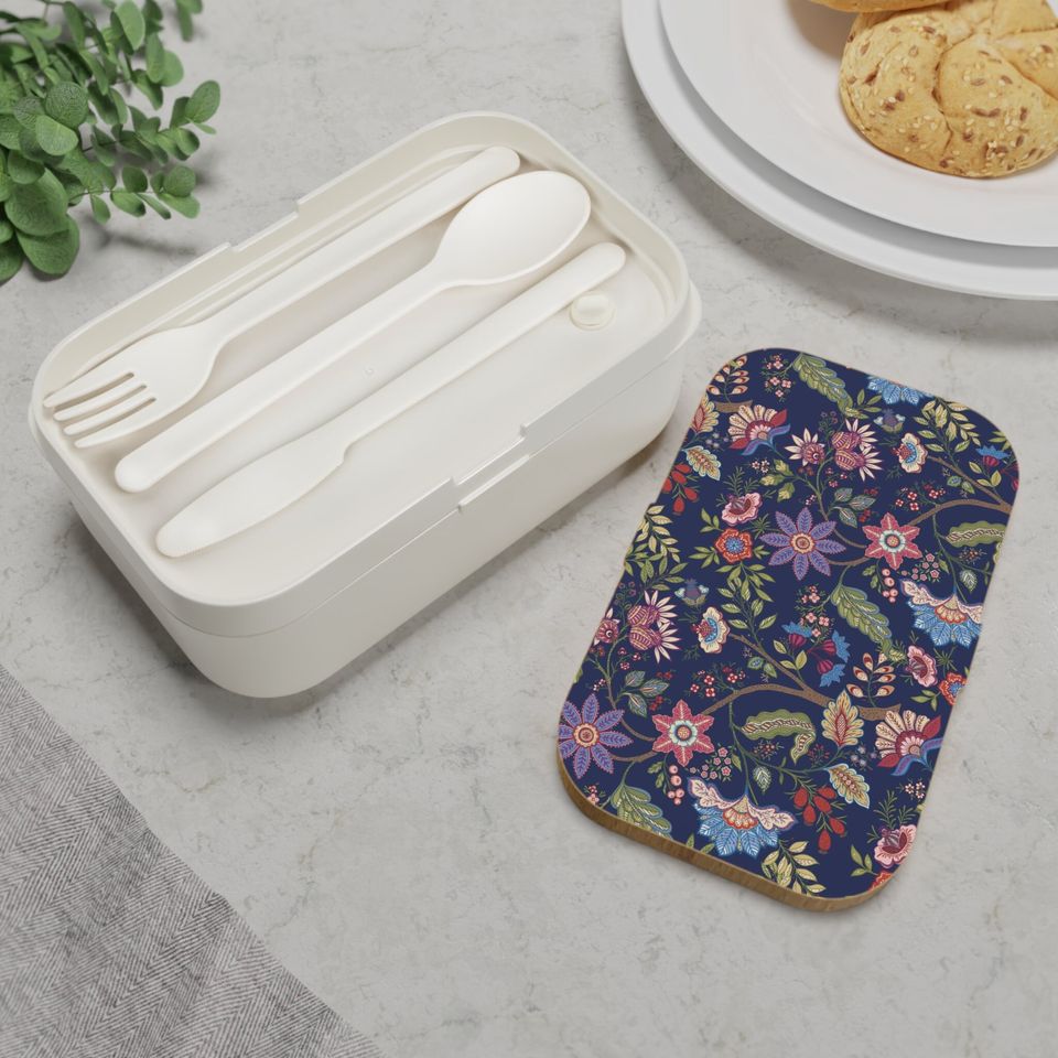 Jacobean Flowers Bento Lunch Box, Student Lunch Box, Back To School Gift