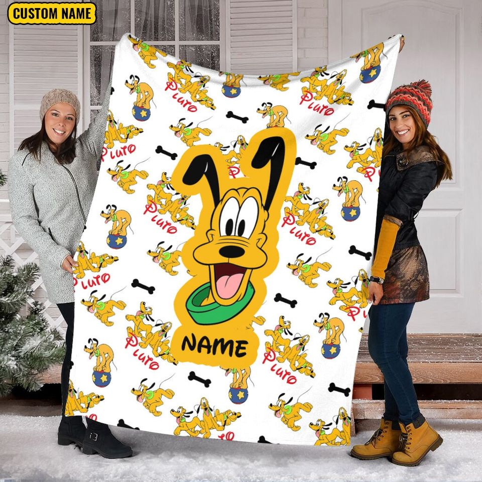 Personalized Name Disney Pluto Blanket, Custom Name Blanket