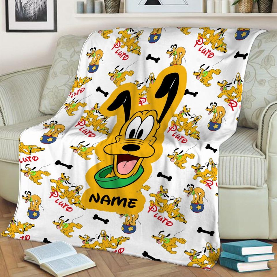 Personalized Name Disney Pluto Blanket, Custom Name Blanket