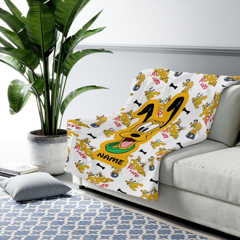 Personalized Name Disney Pluto Blanket, Custom Name Blanket