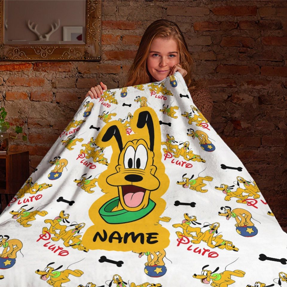 Personalized Name Disney Pluto Blanket, Custom Name Blanket
