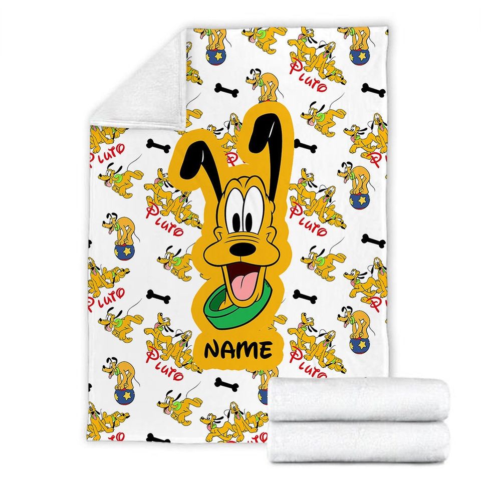 Personalized Name Disney Pluto Blanket, Custom Name Blanket