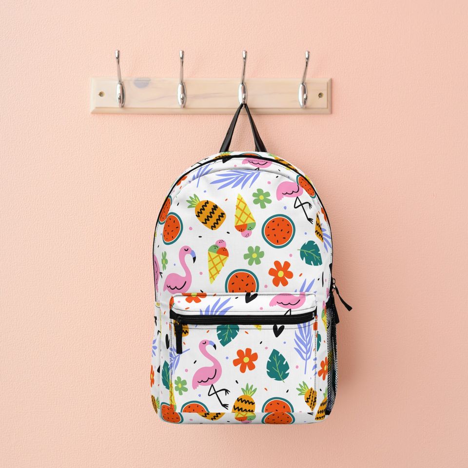 Personalized Flamingo Backpack / Tropical Fruit Book Bag Custom Name / Personalized Kids Backpack and Lunch Box / Colorful Book Bag For Kids