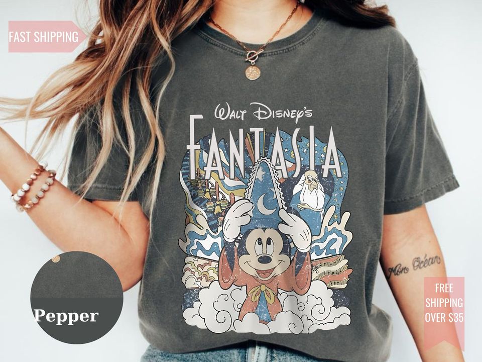 Comfort Colors Disney Fantasia Shirt - Retro Sorcerer Mickey Tee for Disneyworld Trips