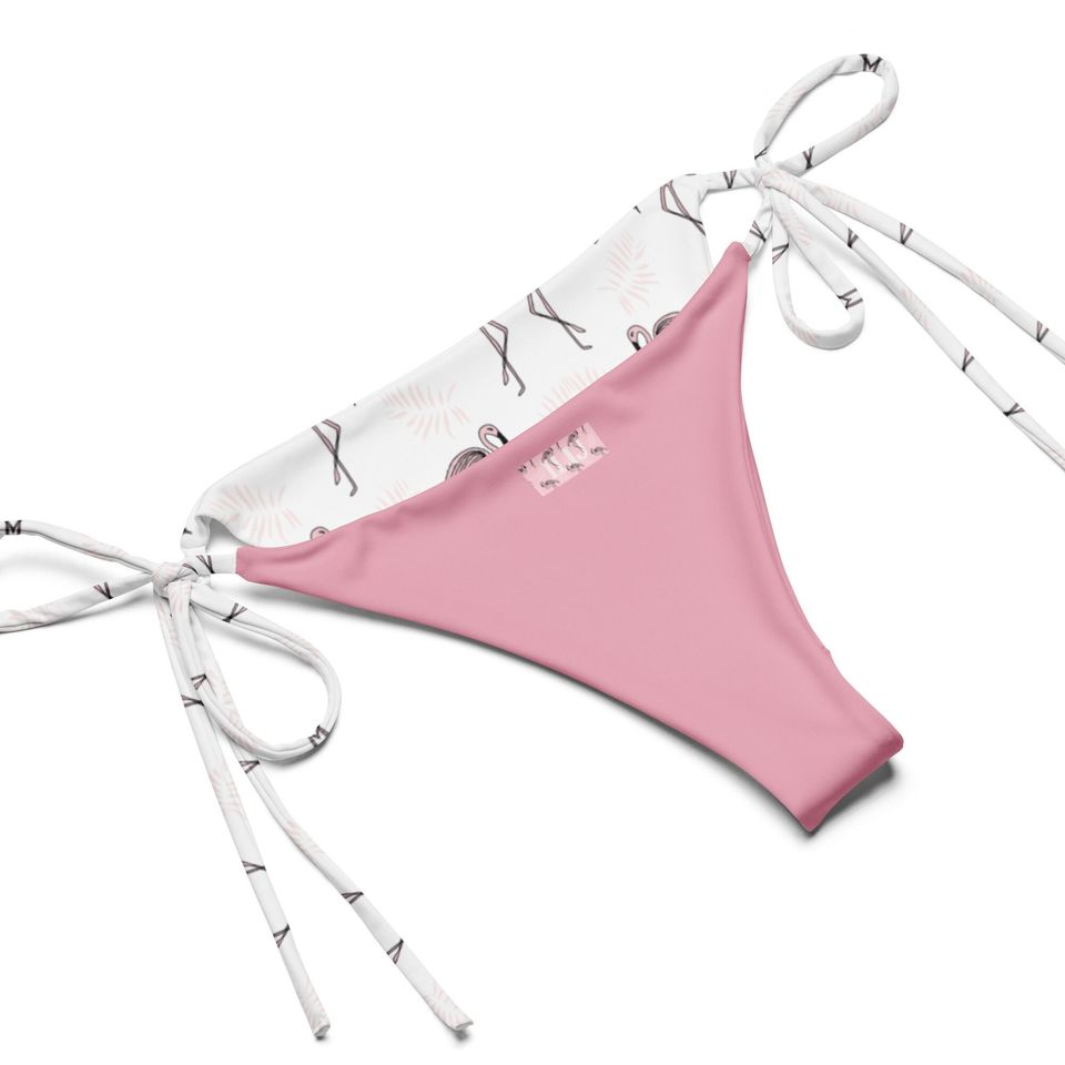 Pink Flamingos Recycled White String Bikini / Festival Wear