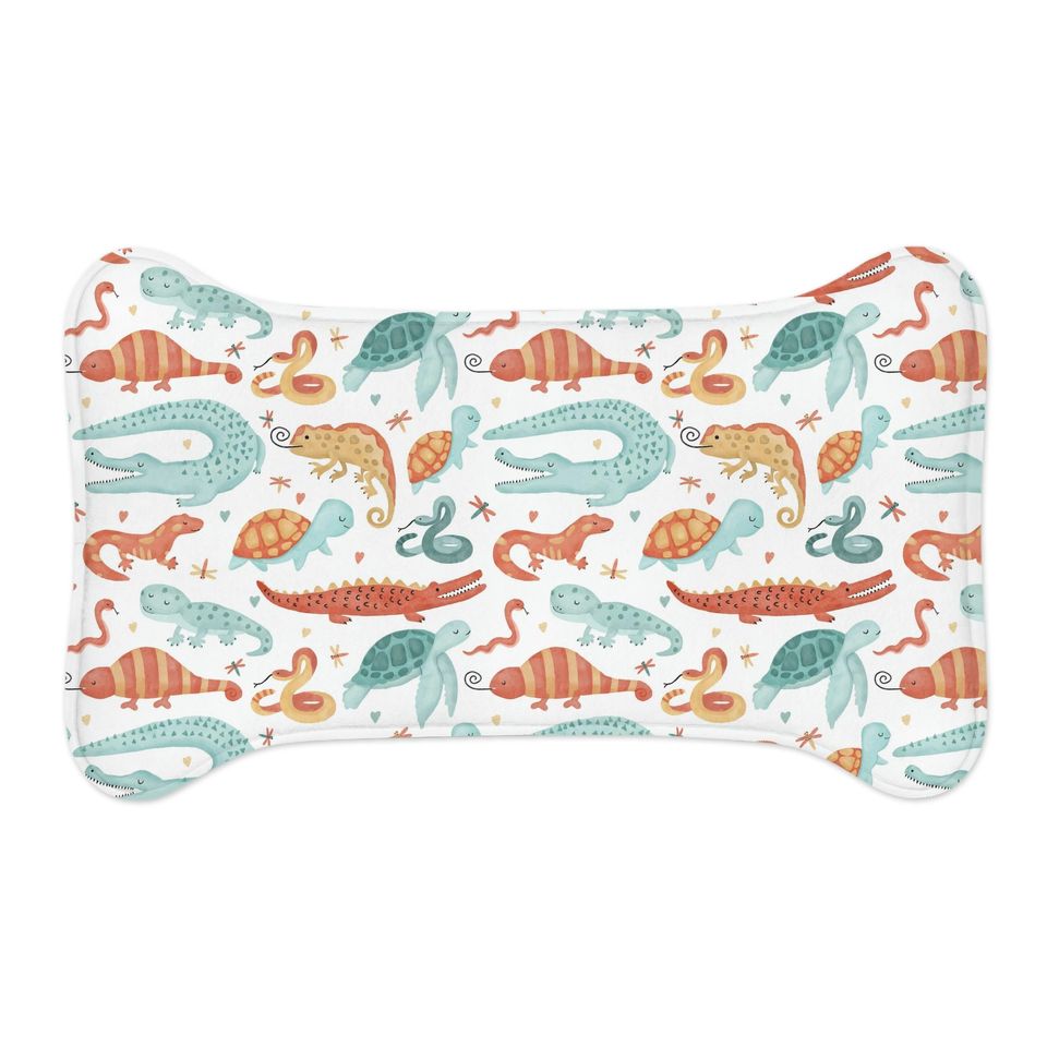 Watercolor Reptiles Print Pet Bowls Mats