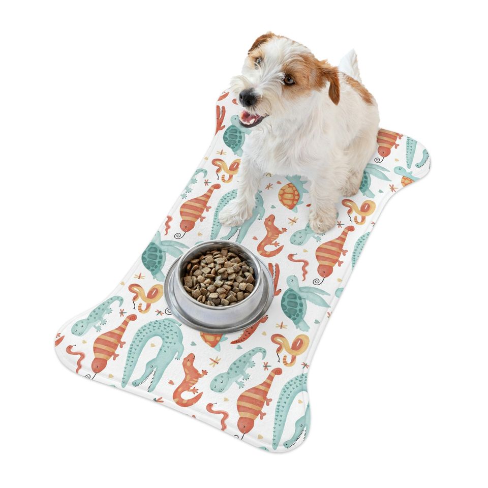 Watercolor Reptiles Print Pet Bowls Mats