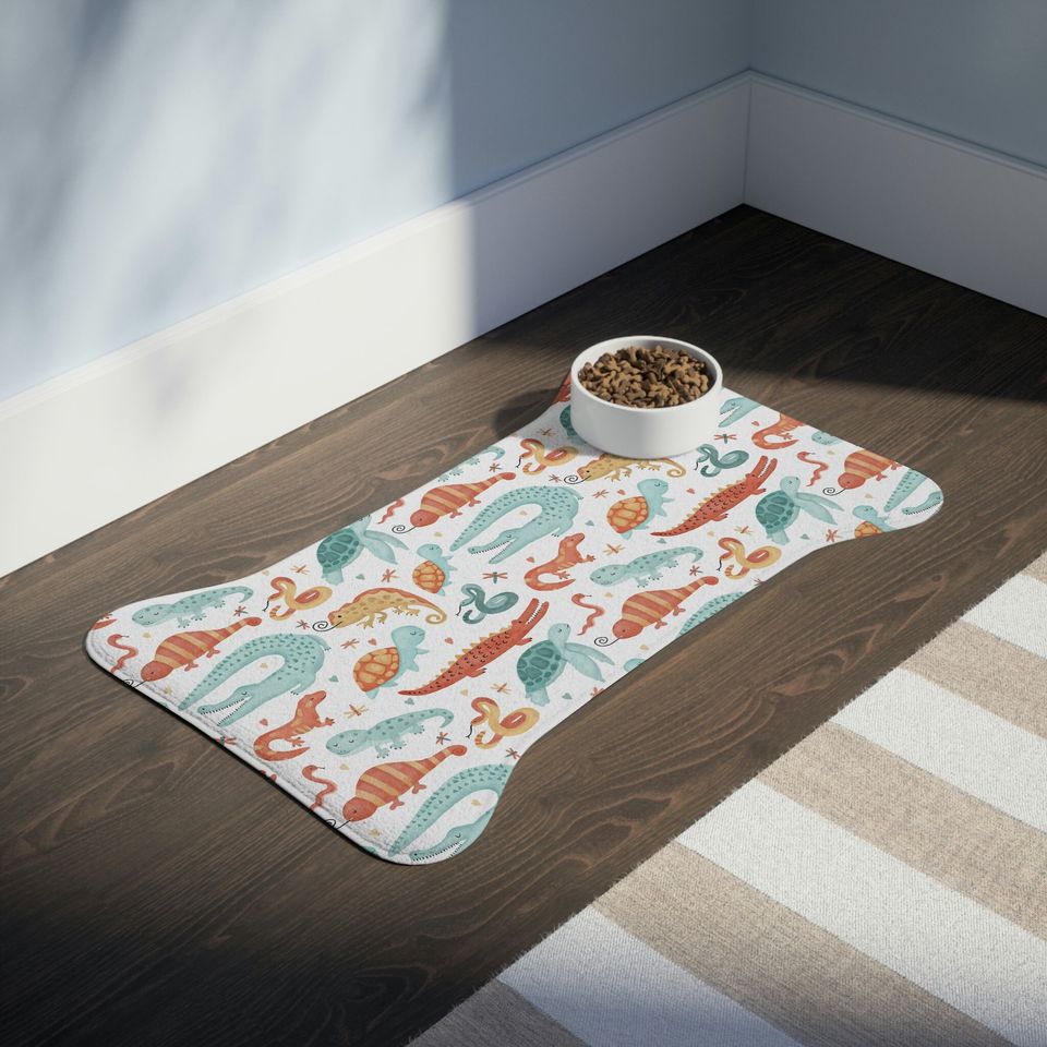 Watercolor Reptiles Print Pet Bowls Mats