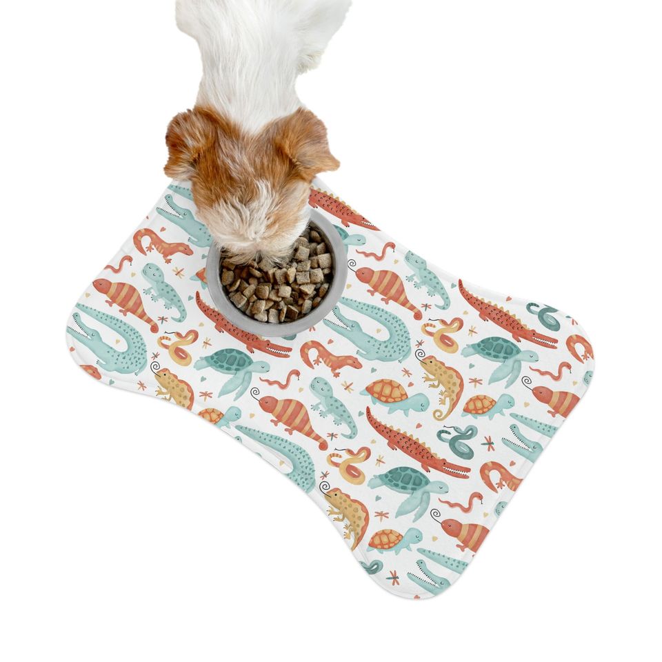 Watercolor Reptiles Print Pet Bowls Mats