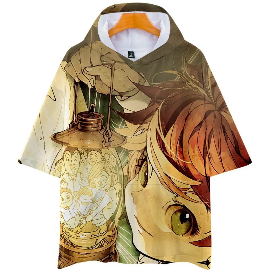 Anime The Promised NeverLand 3D Short Sleeve Loose Shirt Hoodie, Hooded T-Shirt