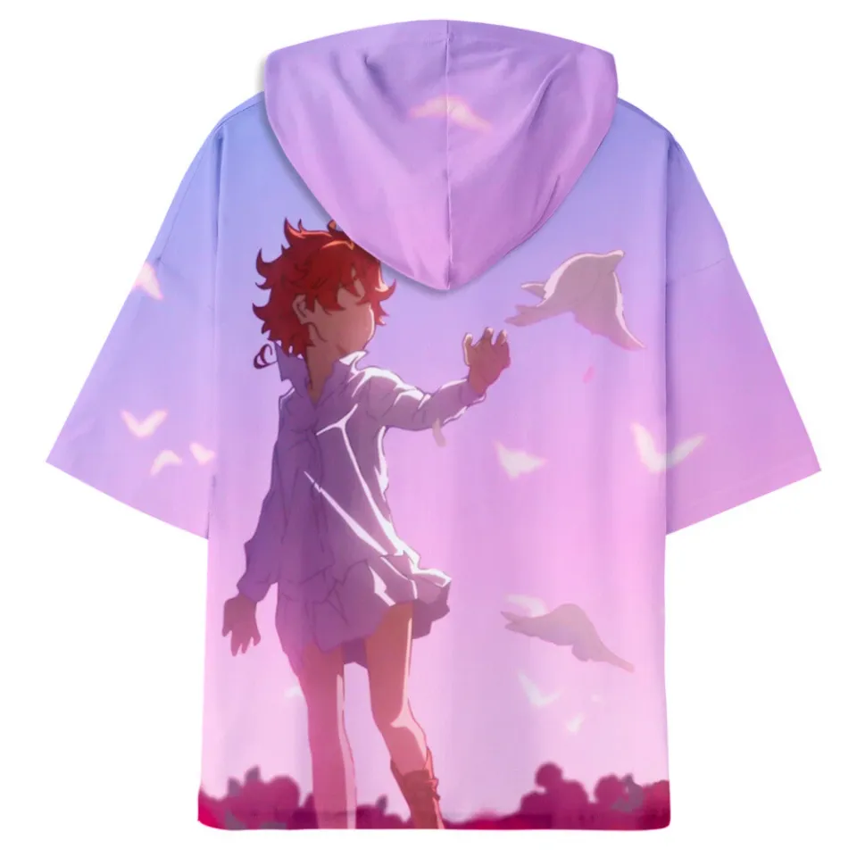 Anime The Promised NeverLand 3D Short Sleeve Loose Shirt Hoodie, Hooded T-Shirt