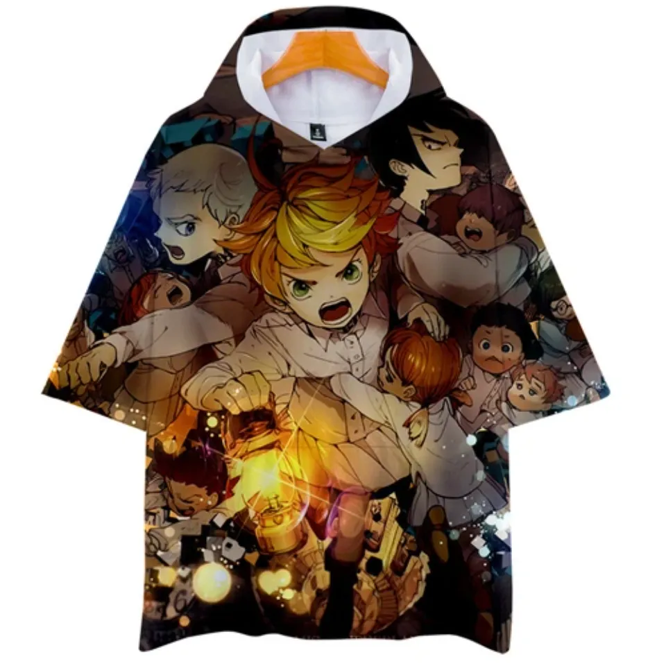Anime The Promised NeverLand 3D Short Sleeve Loose Shirt Hoodie, Hooded T-Shirt