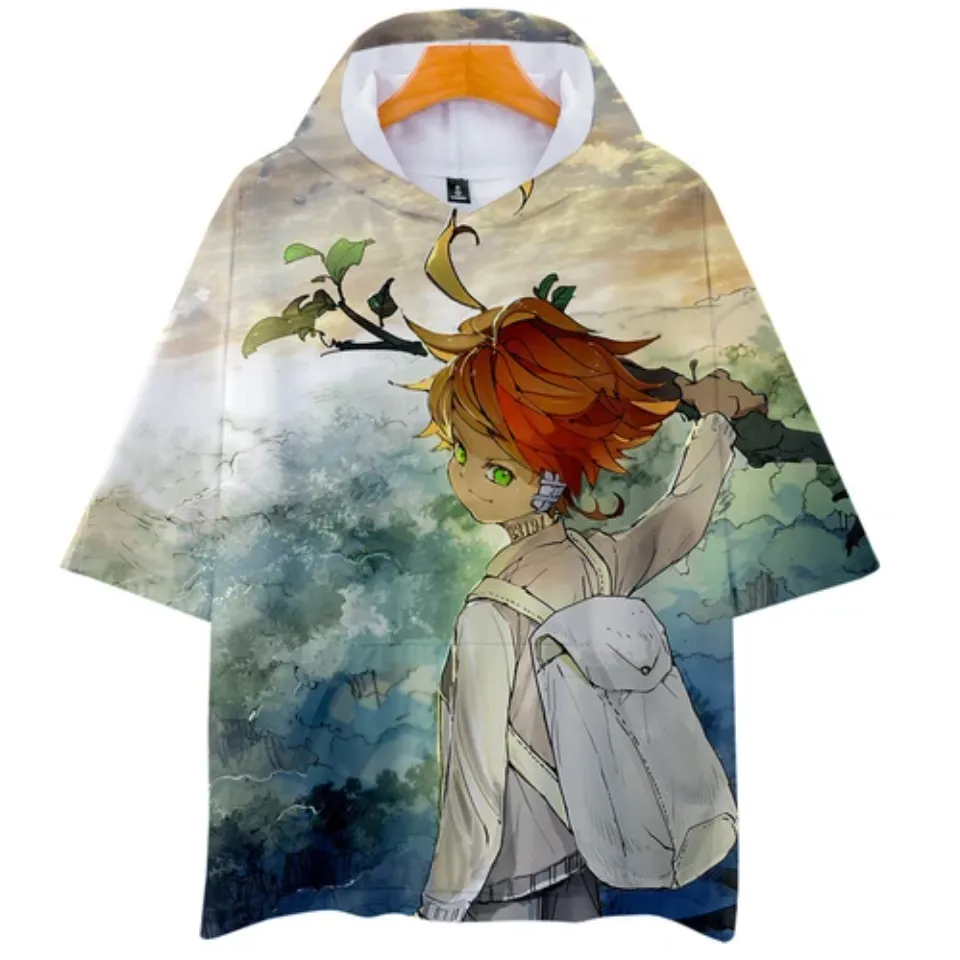 Anime The Promised NeverLand 3D Short Sleeve Loose Shirt Hoodie, Hooded T-Shirt