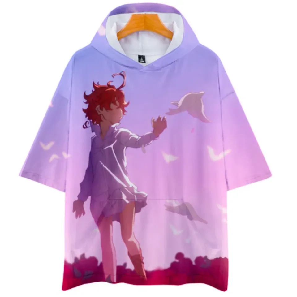 Anime The Promised NeverLand 3D Short Sleeve Loose Shirt Hoodie, Hooded T-Shirt
