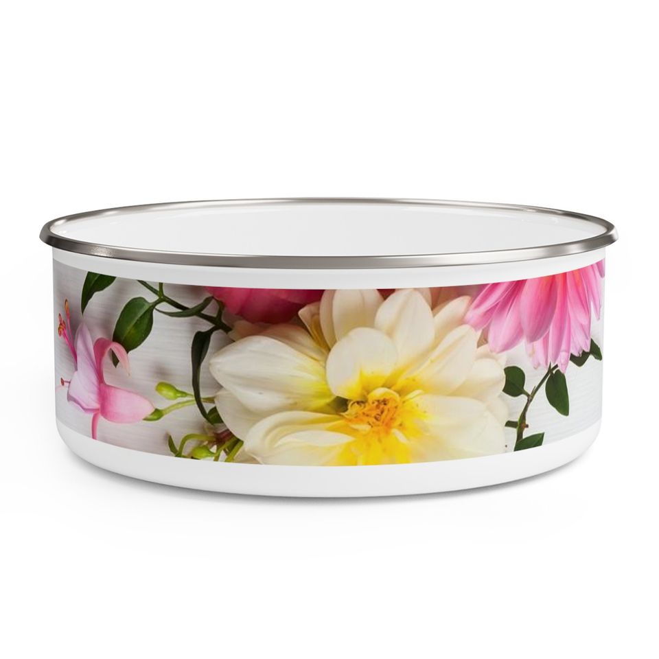 Flower Enamel Bowl, Cereal Bowl, Ice Cream Bowl, Popcorn Bowl Chili and Soup Bowl
