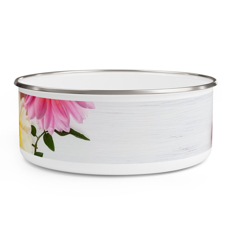 Flower Enamel Bowl, Cereal Bowl, Ice Cream Bowl, Popcorn Bowl Chili and Soup Bowl