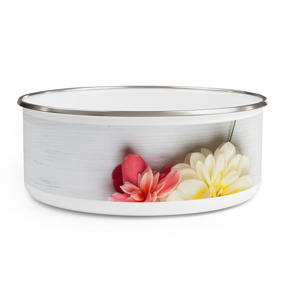 Flower Enamel Bowl, Cereal Bowl, Ice Cream Bowl, Popcorn Bowl Chili and Soup Bowl