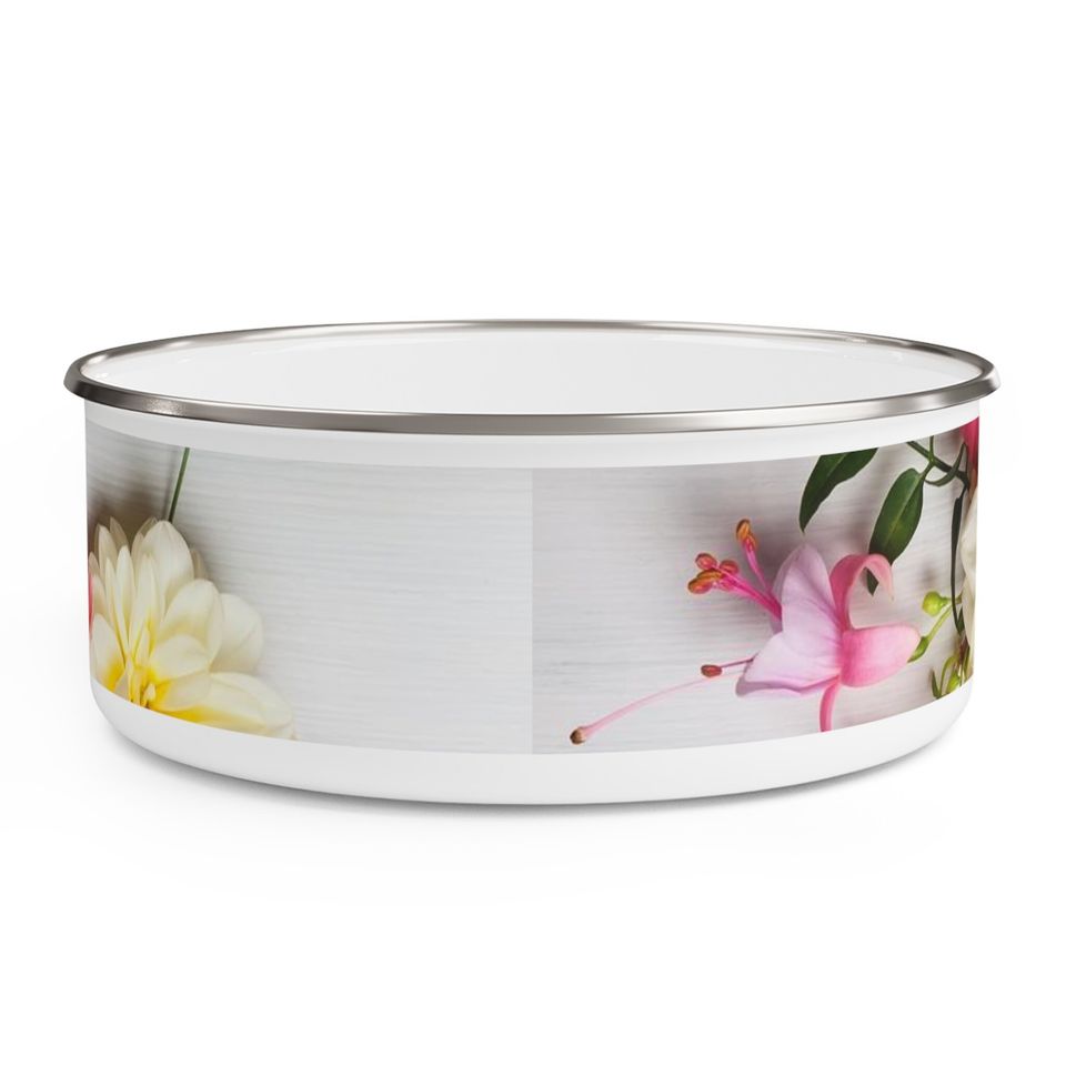 Flower Enamel Bowl, Cereal Bowl, Ice Cream Bowl, Popcorn Bowl Chili and Soup Bowl
