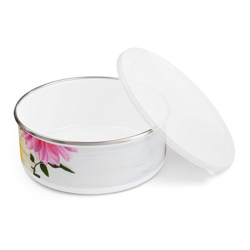 Flower Enamel Bowl, Cereal Bowl, Ice Cream Bowl, Popcorn Bowl Chili and Soup Bowl