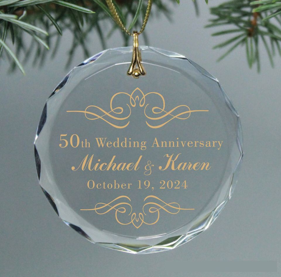 Pretty Flourish 50th Golden Wedding Anniversary Christmas Ornament Keepsake Circle