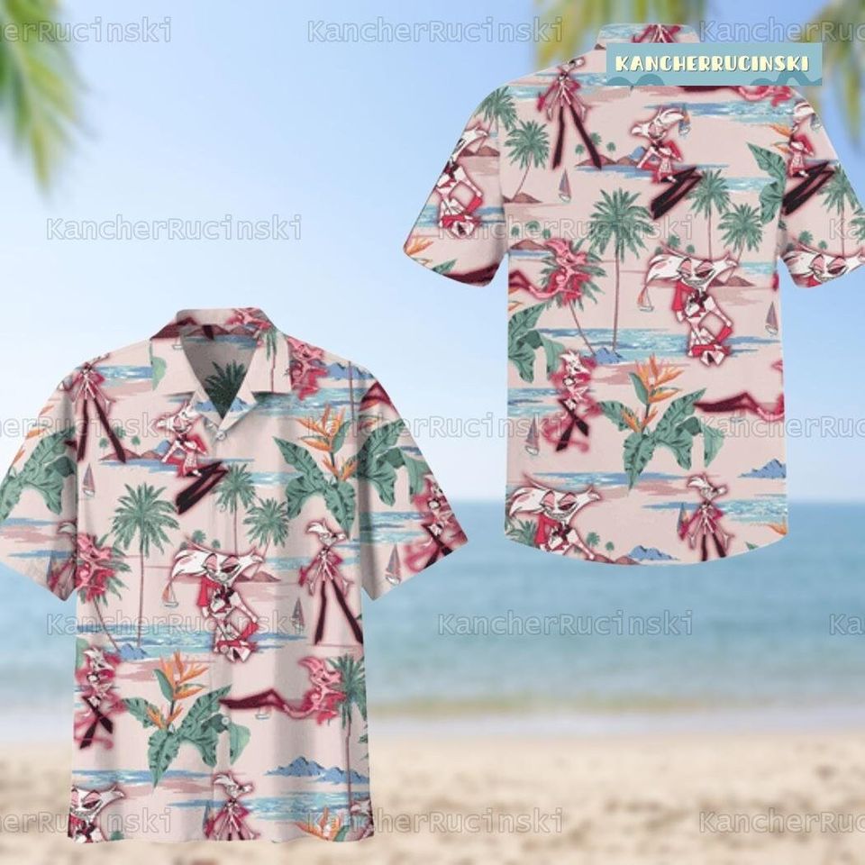 Angel Dust Hazbin Hotel Hawaii Shirt Short, Angel Dust Summer Short, Angel Dust Button Shirt For Women Men, Hazbin Hotel Movie Shirt